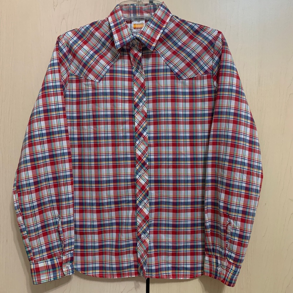 Wrangler Womens Button Up Long Sleeve Western Shirt Plaid Red Blue White Size 12